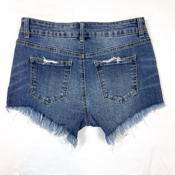 GB High Waist Raw hem Button Fly Stretchy Shorts - Picture 8 of 8